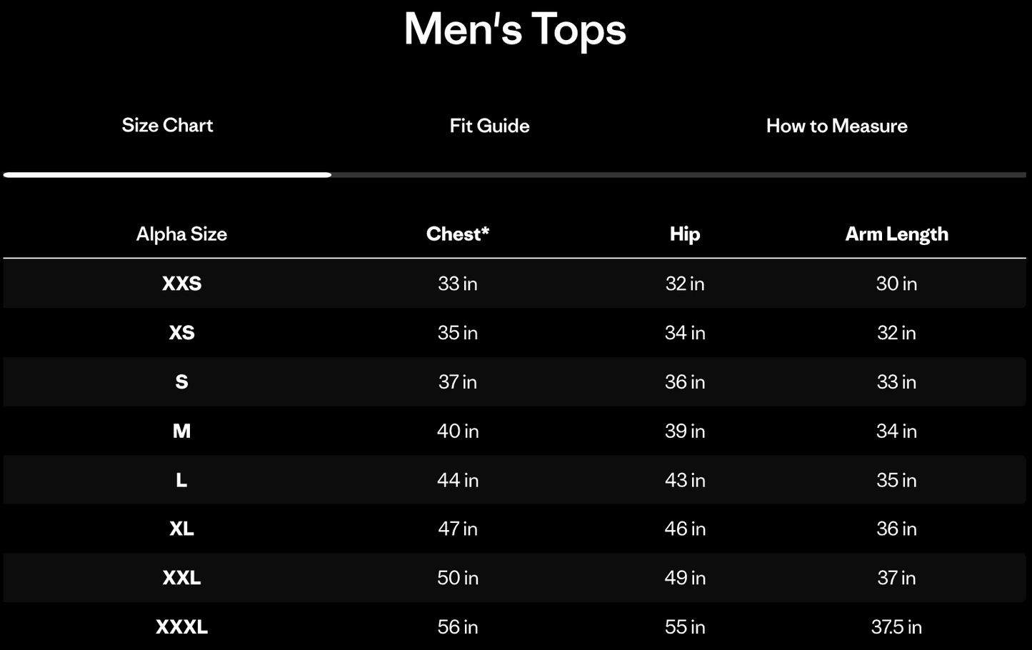 Men's Sizing Chart
