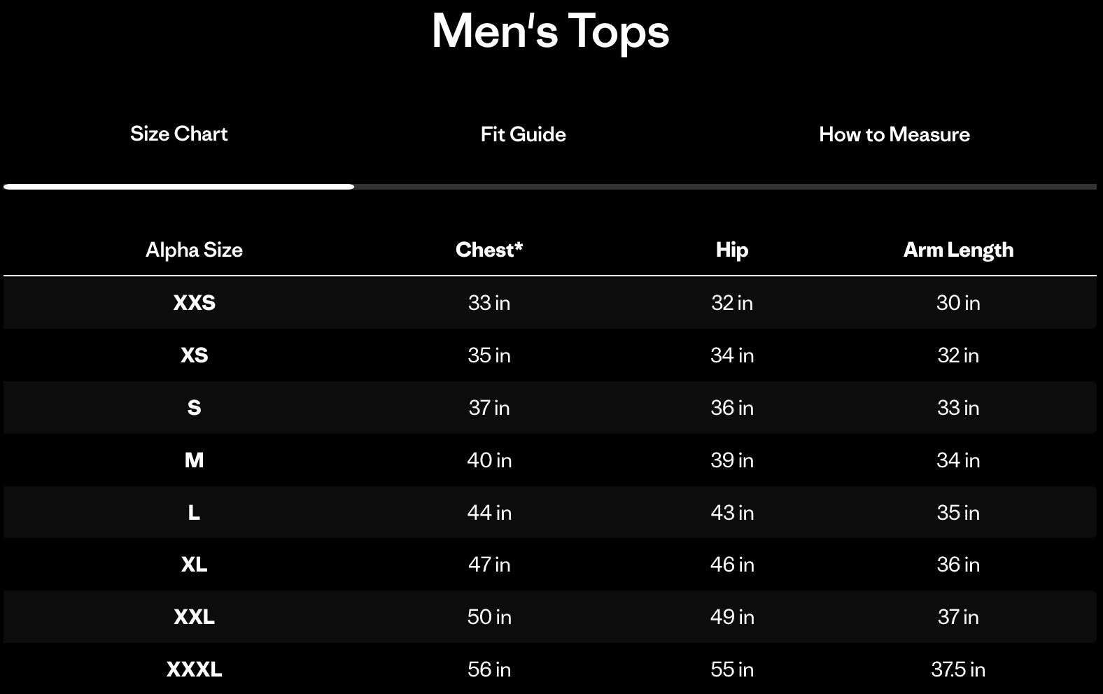 Men's Sizing Chart